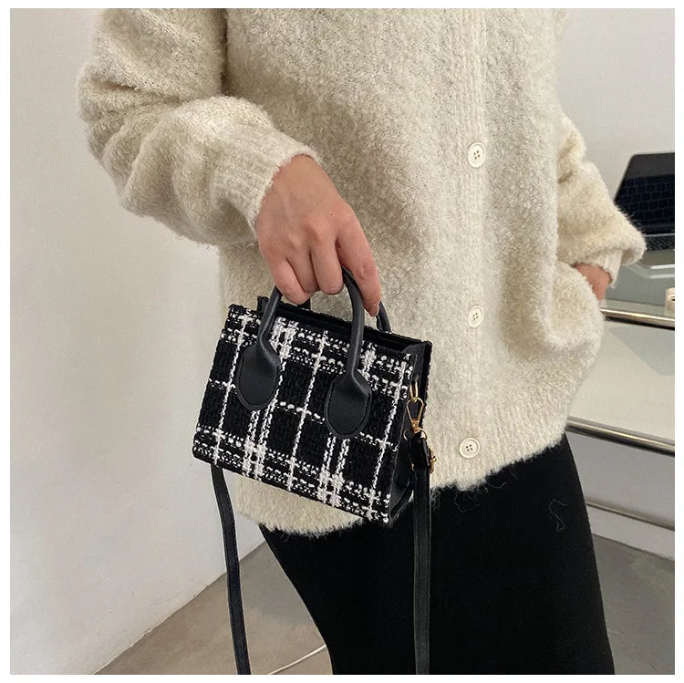Women's Mini Handbag & Ladies Pouch | Fashion Check Pattern Shoulder Bag & Crossbody Messenger Bag (Lightweight Simple Elegant Tote) Luxegan