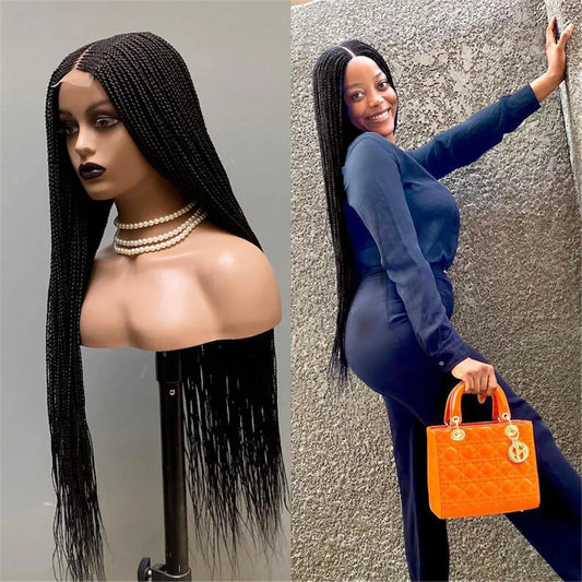 Ready-to-Ship 28" Center Part Box Braids Wig | 13x4 Lace Front | Middle Part | Kanekalon