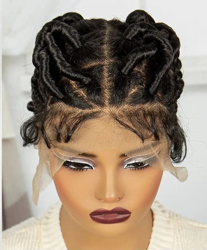 Short Handmade Bantu Knotless Braids Wig | Transparent Full Lace | Baby Hair Luxegan
