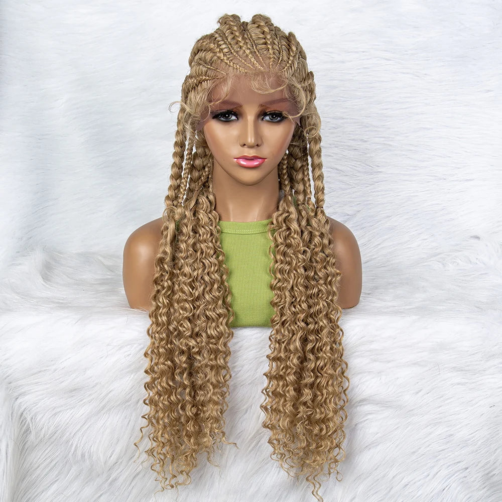 Water Wave Braided Lace Front Wig with Baby Hair | Soft Synthetic African Braids Luxegan