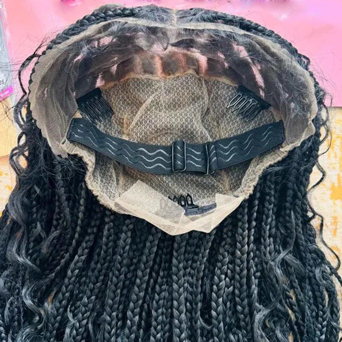 Bohemian Knotless Braids Full Lace Wig - 28"-30" Curly Braided Wig for Black Women (Natural Black)