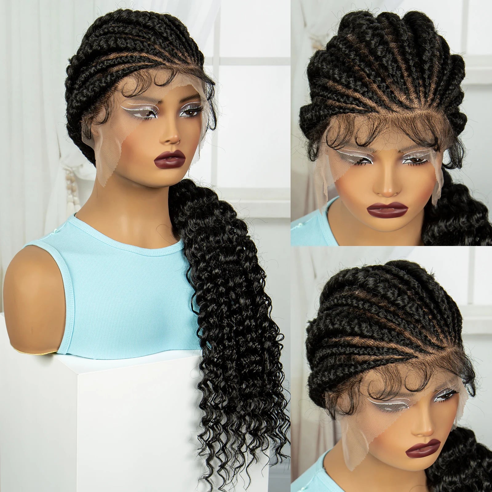 30" Cornrow Knotless Ponytail Braids Wig | Full Lace Frontal Luxegan