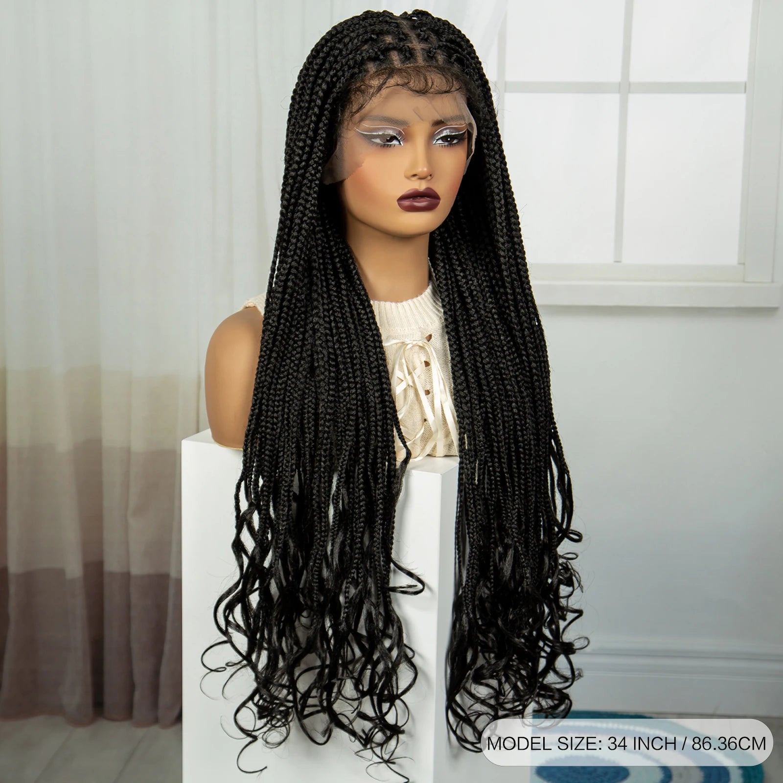 34" HD Boho Box Braids Wig | Curly Ends | Full Lace | Baby Hair Luxegan