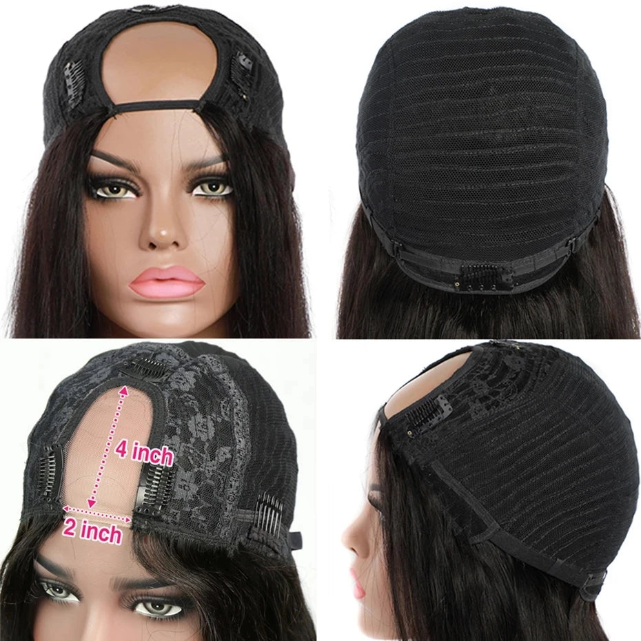 Sleek Straight U Part Human Hair Wig | Brazilian Remy Machine Made Glueless Wig for Black Women (No Shedding, No Tangle) Luxegan