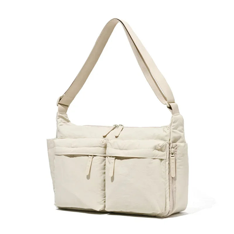 Solid Color Nylon Women's Travel Messenger Bag | Casual Sport Large Capacity Shoulder Handbag with Laptop Pocket Luxegan