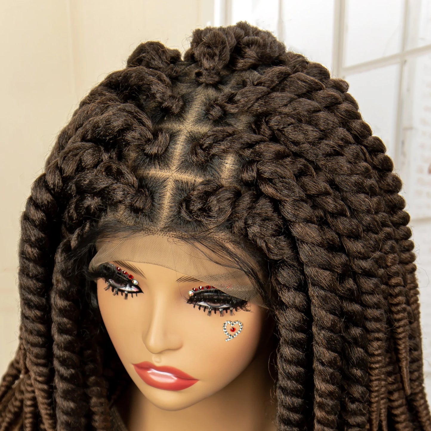 16 Inch Brown Twisted Braided Bob Wig | Full Lace | Kanekalon Fiber | For Black Women - Luxegan