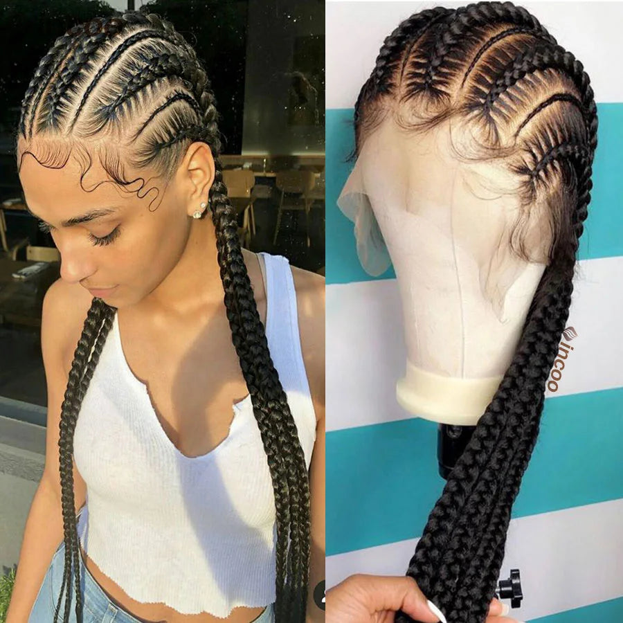 Synthetic Full Lace Cornrow Braided Wigs 36'' Lace Front Wig Jumbo Braids Wig For Black Afro Women Goddess Twists Box Braids Wig Luxegan