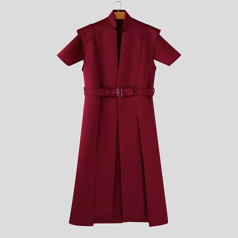 Long Silhouette Short-Sleeved Cardigan | Sophisticated Stand Collar Shirt | Elegant "Loose Fit" Summer Blouse | "Dignified" Open Stitch Solid Top for Radiant Versatile Styling Luxegan