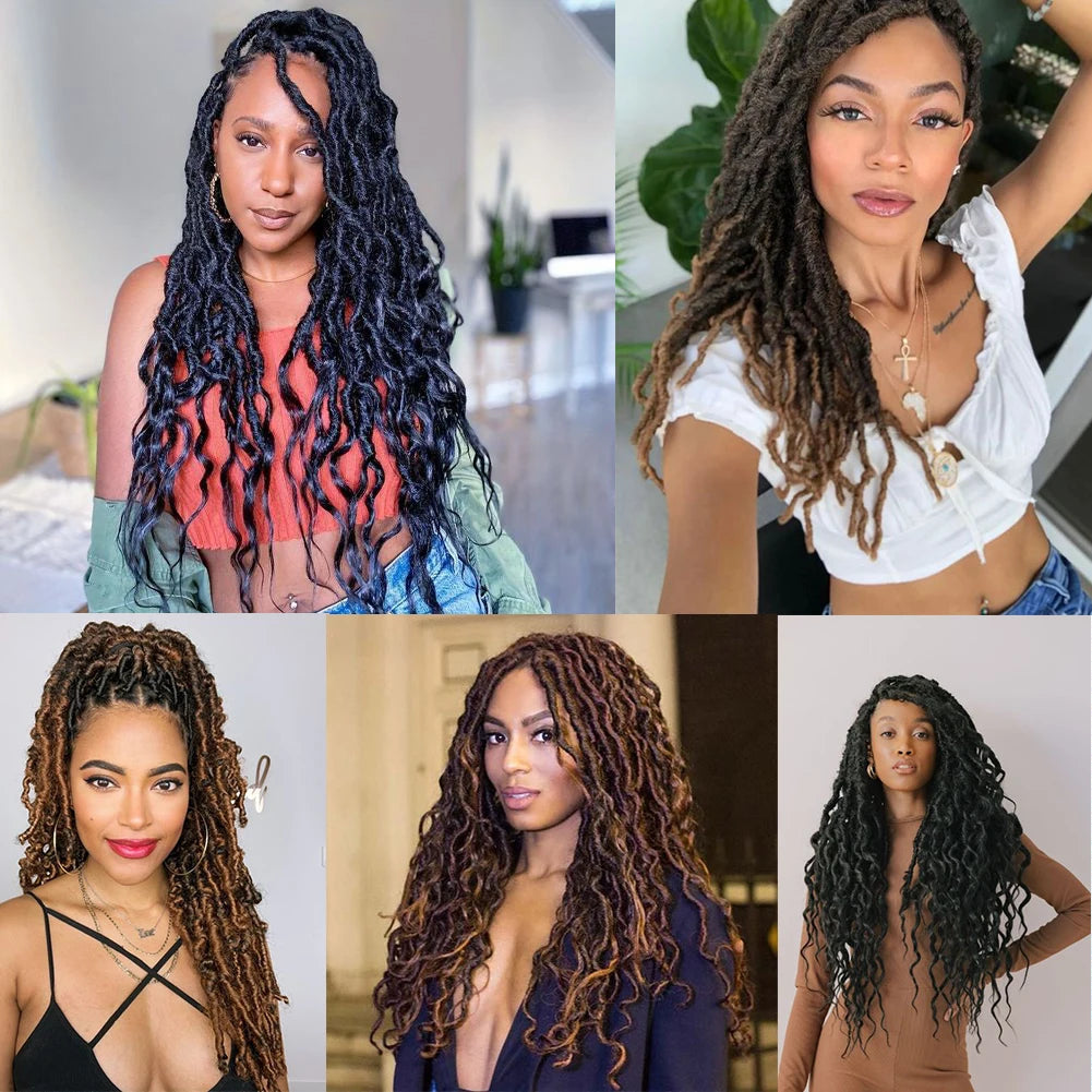 Goddess Faux Locs Crochet Wig | Lace Front Twist Dreadlock Wig with Curly Ends & Baby Hair | Synthetic Braided Wig Luxegan