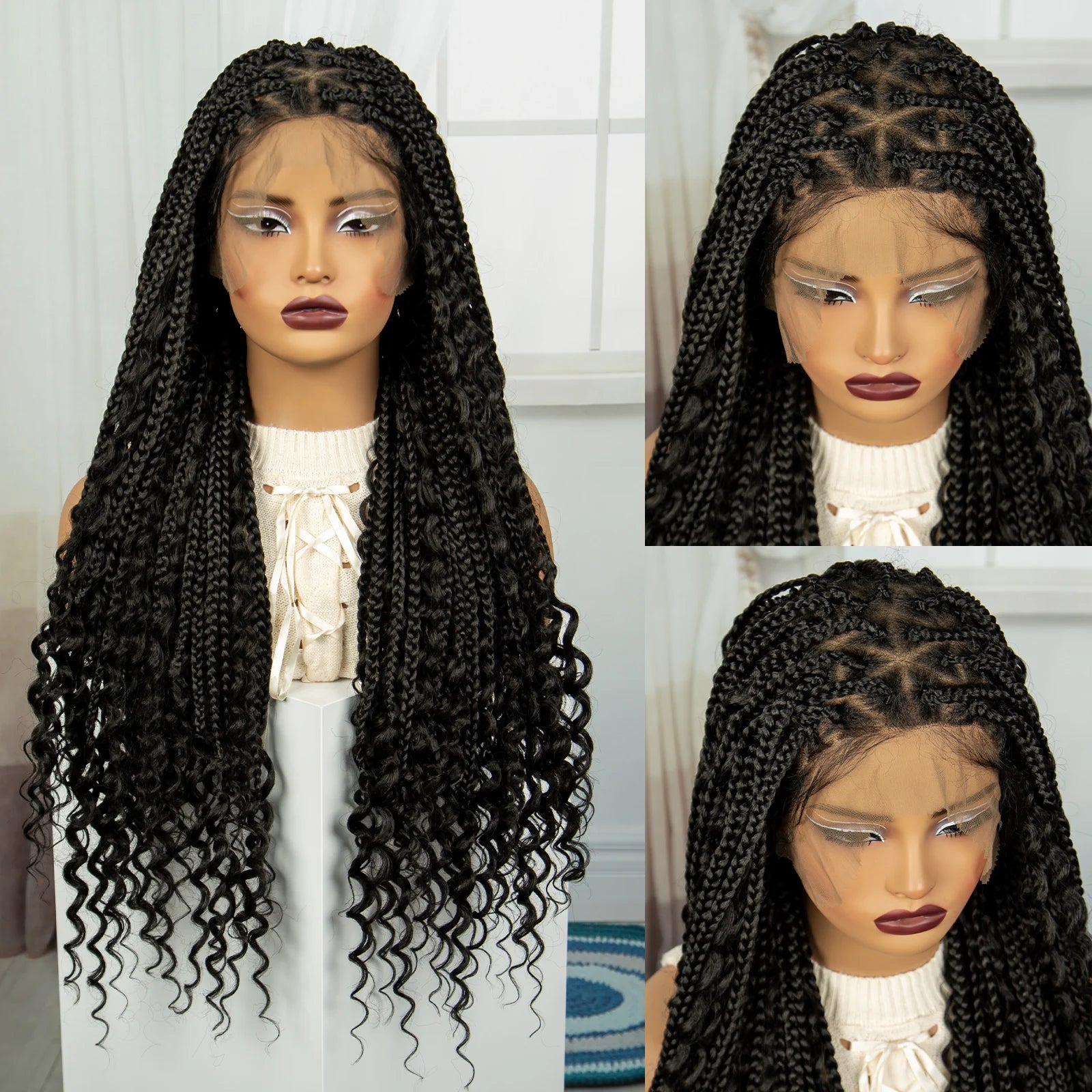 32" Boho Knotless Braids Wig | Natural Curly Ends | Full Lace | Baby Hair Luxegan