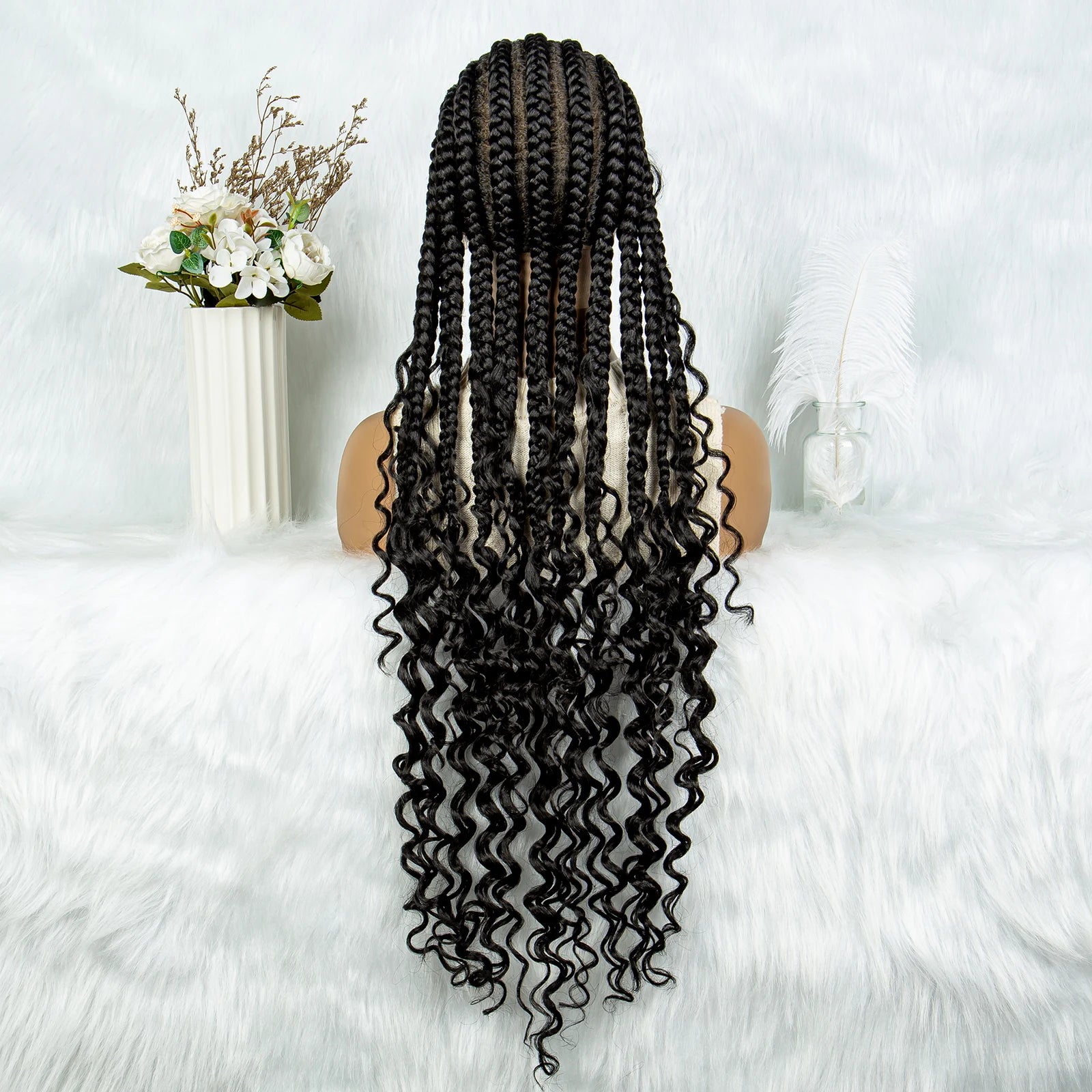 2024 KIMA Cornrow Water Wavy Braided Full Lace Wig with Baby Hair | Synthetic African Braid Lace Front Wig Luxegan