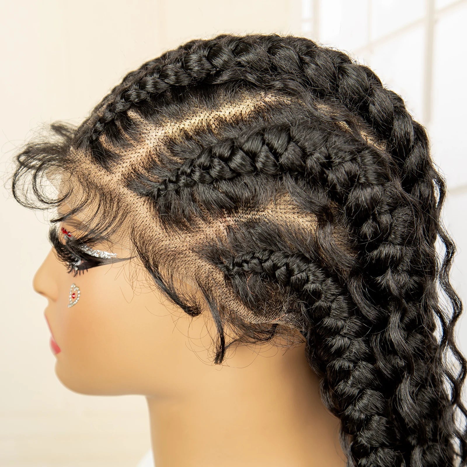 Boho Cornrow & Knotless Box Braids Wig | Full Lace | Kanekalon Hair | Women's Braided Wig Luxegan