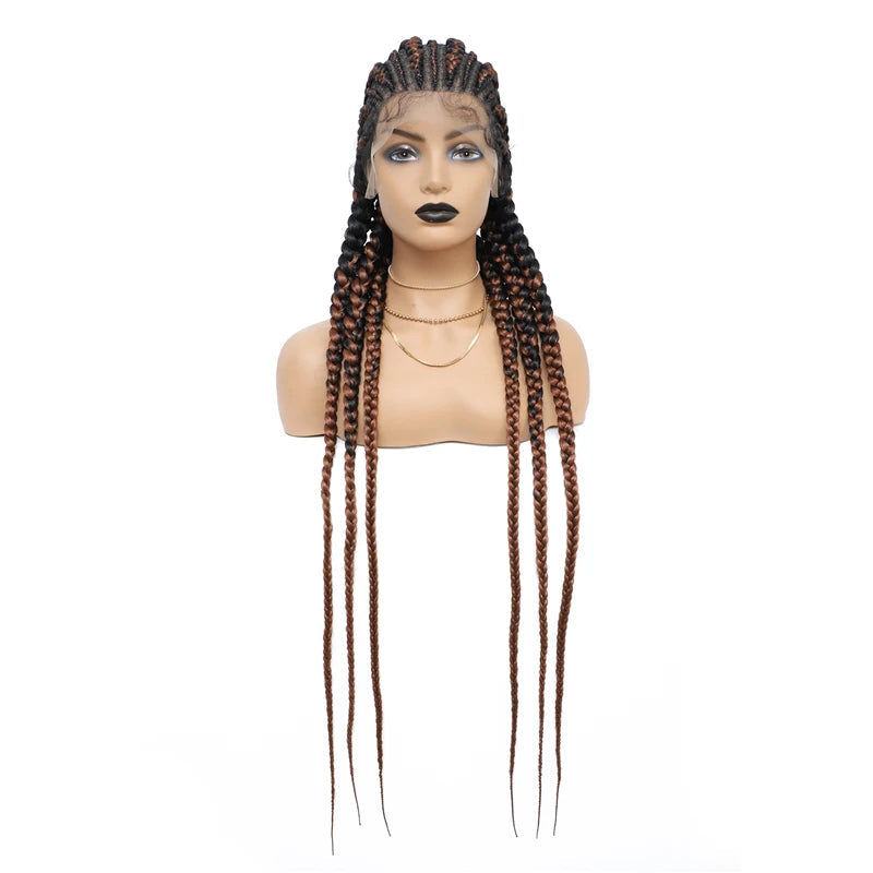 36" Cornrow Knotless Braids Wig | 360 Full Lace | Baby Hair | Synthetic Luxegan