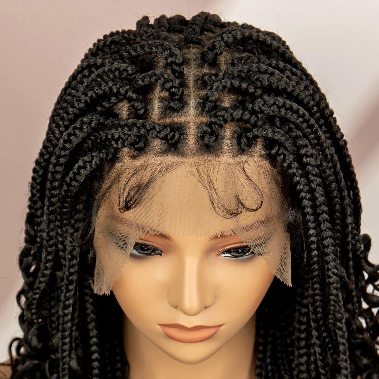 Short Bob Boho Knotless Box Braids Wig | 360 Double Full Lace | Curly Ends Luxegan