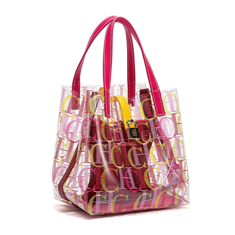 New Transparent PVC Women's Tote Bag | Waterproof Spring & Summer Beach Bag | Clear Casual Shoulder Bag with Hasp Closure | Versatile Party & Leisure Travel Handbag Luxegan