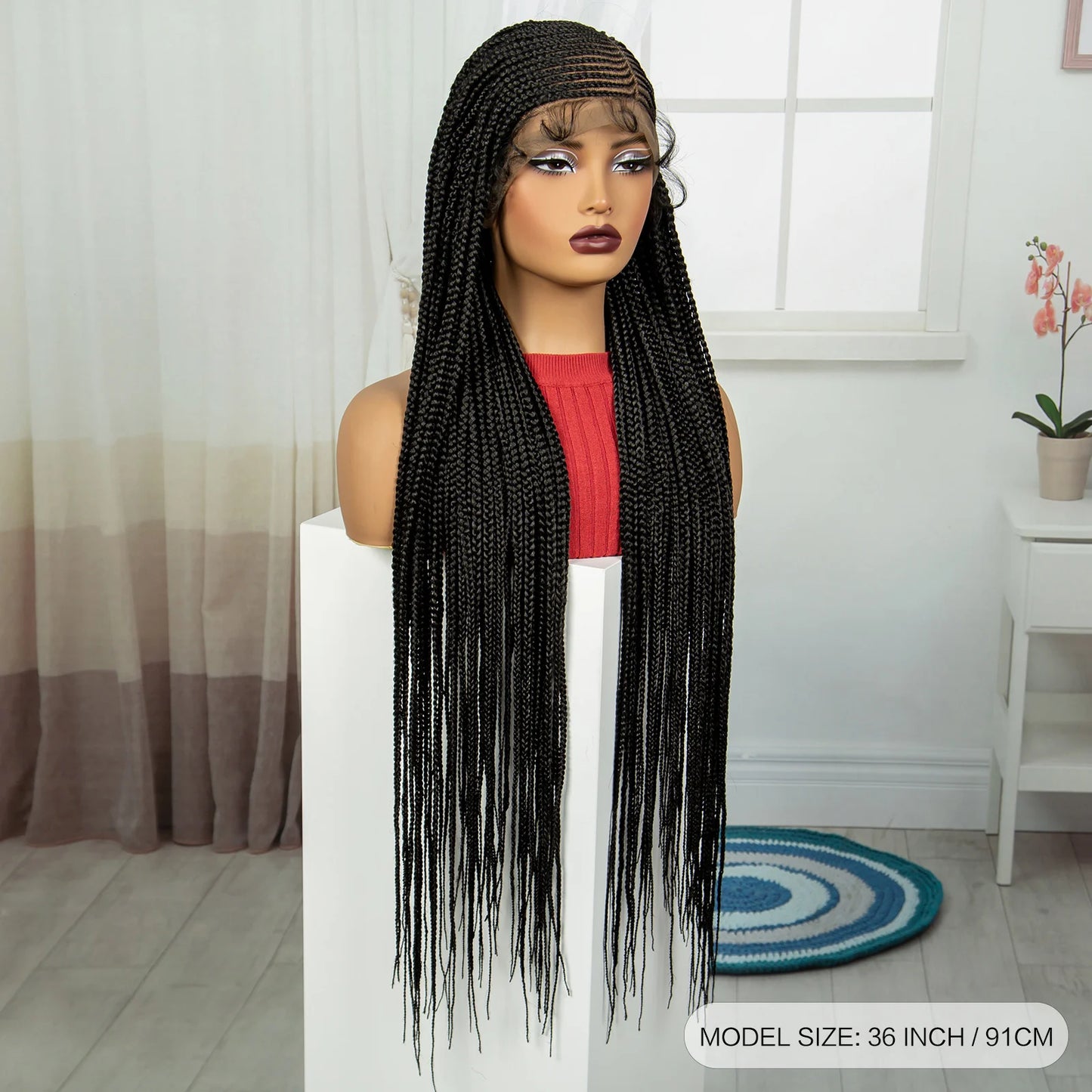 36" Cornrow Braided Full Lace Frontal Wig | Knotless Braids | Synthetic Braided Wig with Baby Hair for Black Women Luxegan