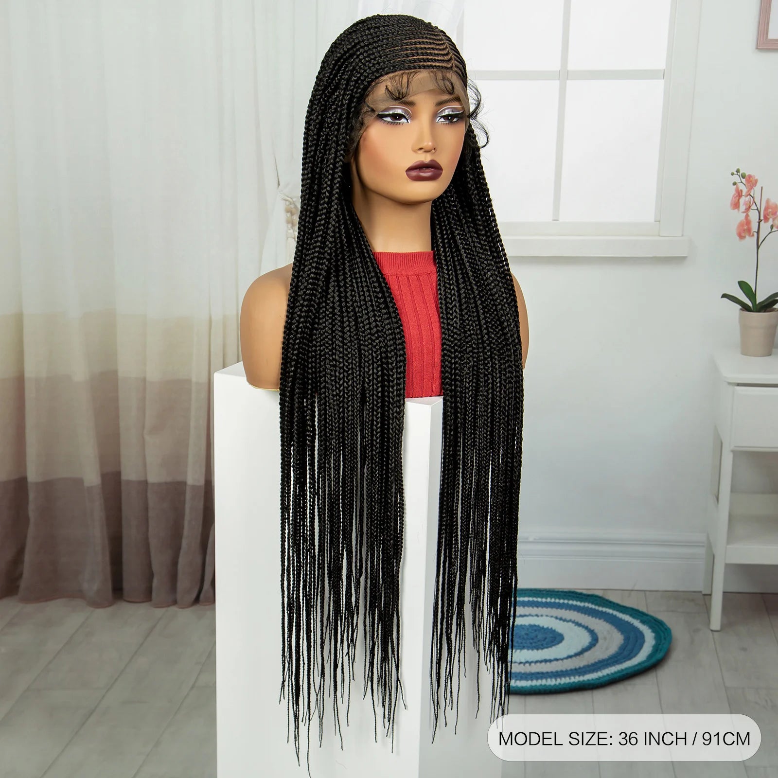 36" Cornrow Braided Full Lace Frontal Wig | Knotless Braids | Synthetic Braided Wig with Baby Hair for Black Women Luxegan