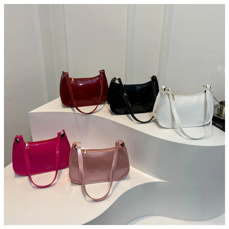 Soft Patent Leather Hobo Shoulder Bag | Korean Fashion Commuting Bag Luxegan