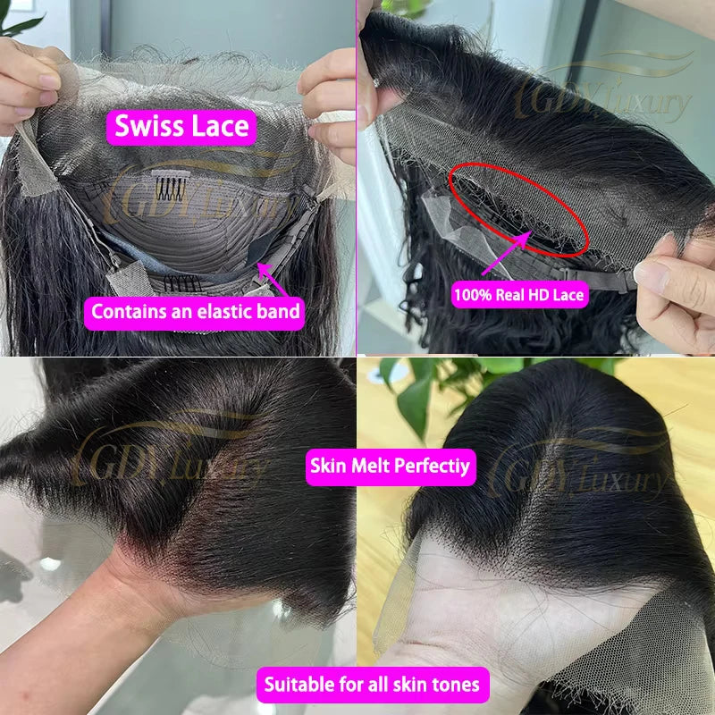 GDYLuxury 250% Density HD Lace Frontal Wig | Super Double Drawn Straight Virgin Human Hair | Natural Black Luxegan