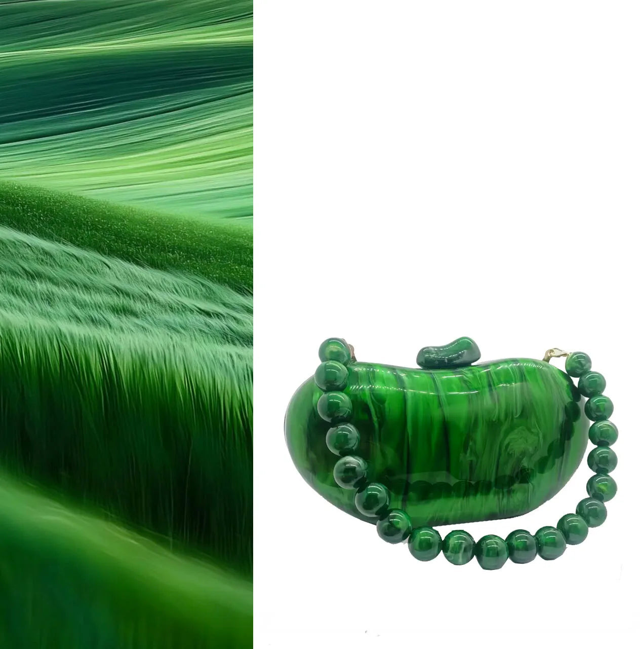 Acrylic Shell Minaudiere | Hard Marble Green Pearl Bridal Handbag Luxegan