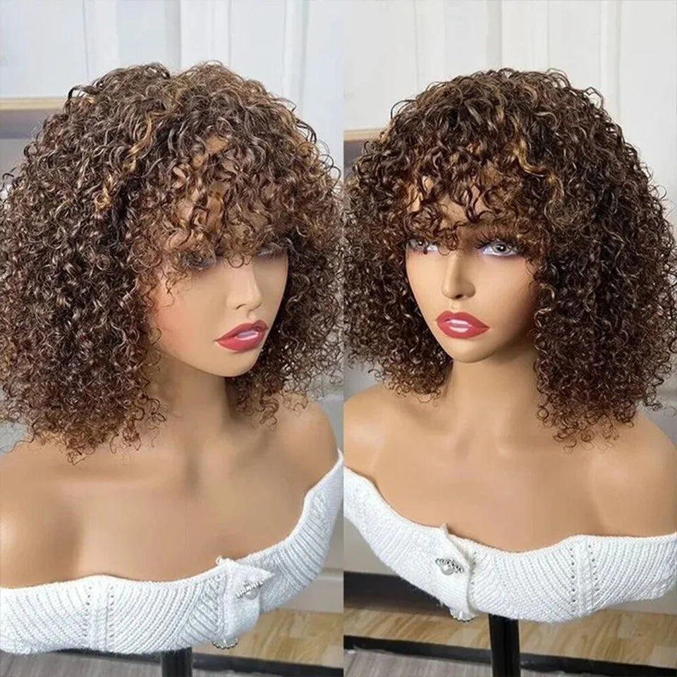 Jerry Curly Short Pixie Bob Wig with Bangs | Full Machine Made Remy Human Hair for Black Women Luxegan