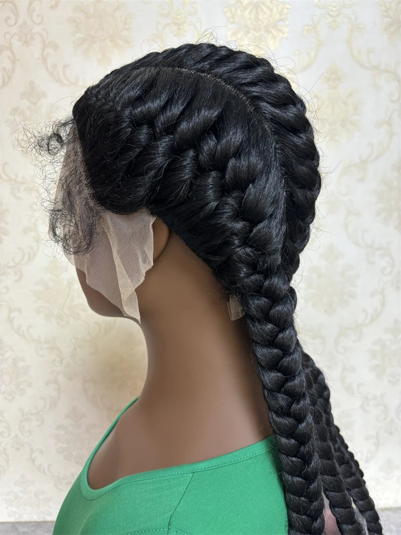 4-Braids Full Lace Braided Wig | Natural Dark Synthetic Wig | Heat Resistant | Black Women Luxegan