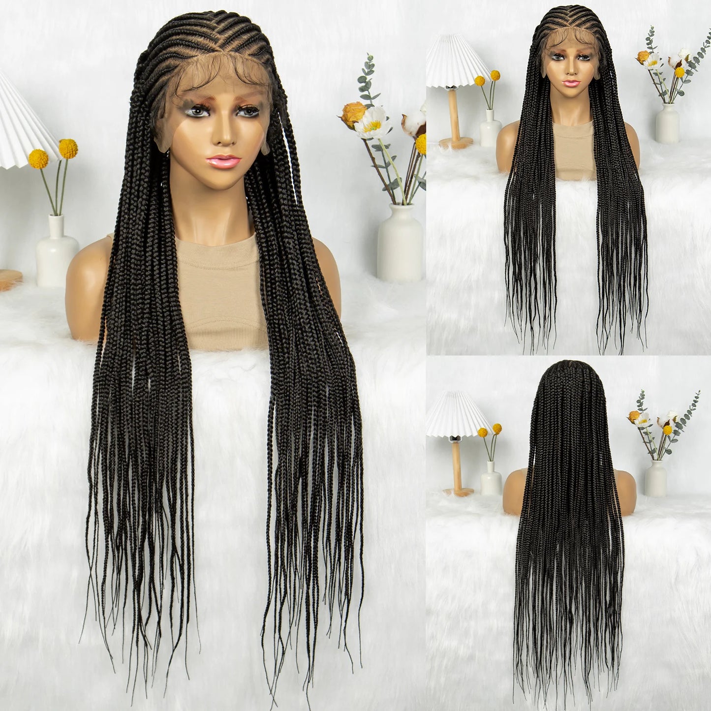 HD Lace Front Knotless Box Braids Wig | Cornrow Detail & Baby Hair Luxegan