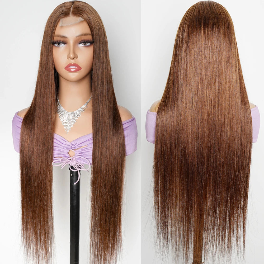 Brown 2x6 Kim K Closure Wig | Transparent Lace Front Middle Part Straight Human Hair Bob Luxegan