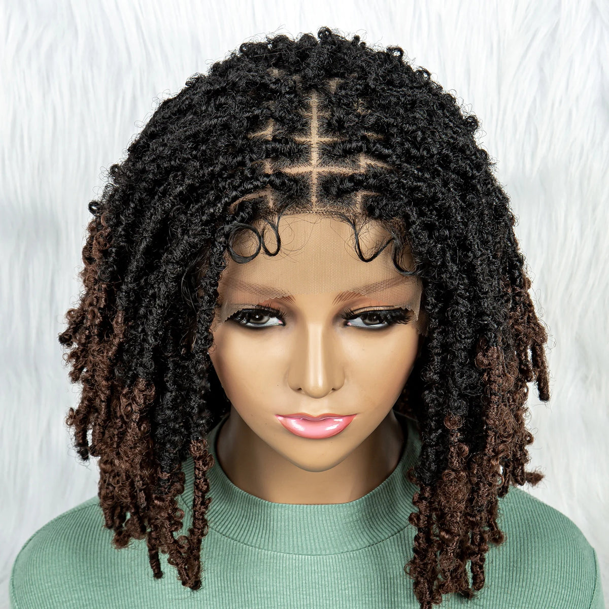 KIMA Pelucas trenzadas sintéticas de 14 pulgadas Peluca frontal de encaje Pelucas trenzadas 9x6 Trenzas de caja sin nudos con pelo de bebé para mujeres negras