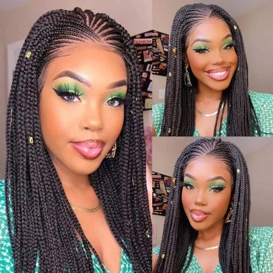 28 Inch Lace Front Cornrow Wig | Hand Braided Box Braids | Synthetic Hair | With Baby Hair