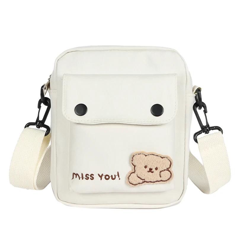 Cute Bear Nylon Bag | Preppy Mini Crossbody & Shoulder Purse Luxegan