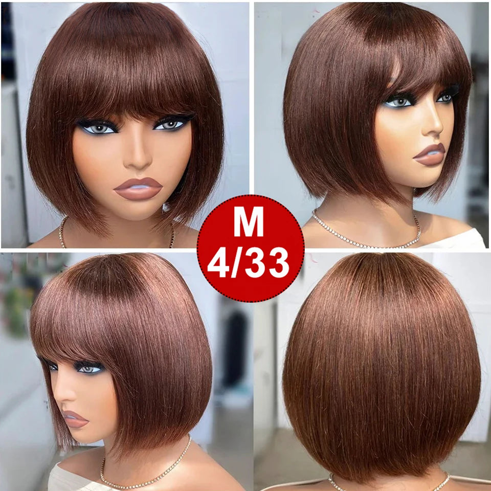 Peruvian Straight Bob Lace Wig with Bangs | Middle Part Glueless Human Hair | Realistic Scalp Luxegan