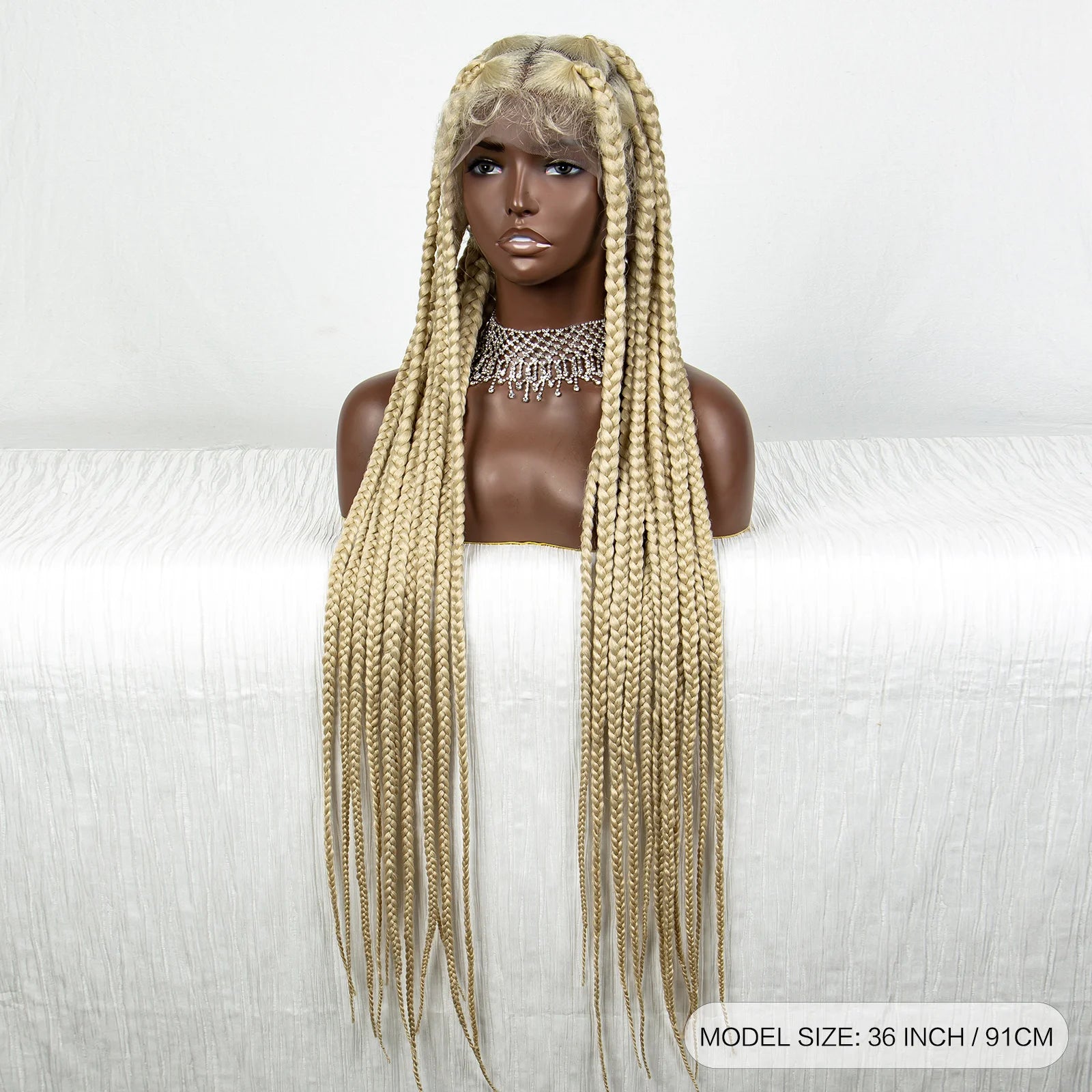 36" Purple Knotless Box Braids Wig | Transparent Full Lace | Baby Hair | Synthetic Luxegan