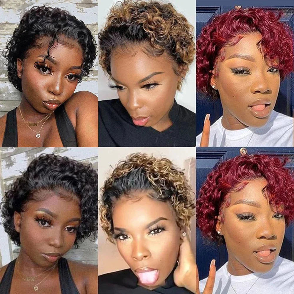 Short Curly Pixie Cut Wig | Water Wave Bob Wig | 13x1 Transparent Lace Front Human Hair Wig
