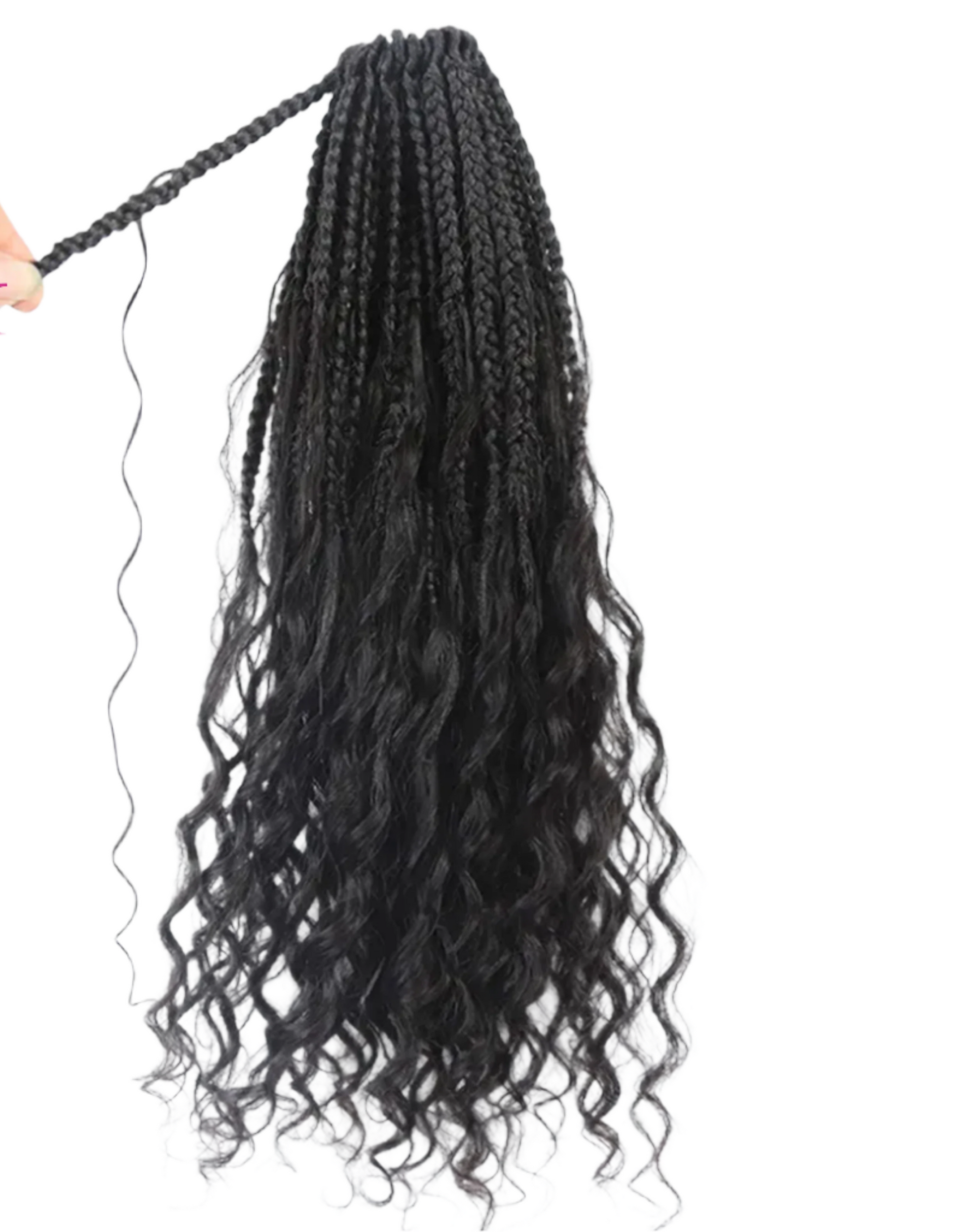 30" Crochet Boho Box Braids | Human Hair Curly Ends | Pre-Looped | Brazilian Remy Hair Extensions