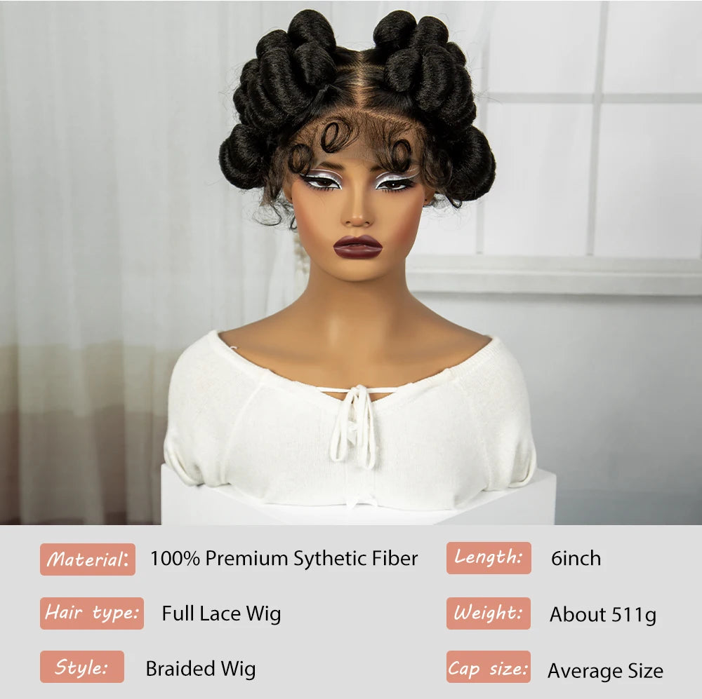 Short Cute Ginger Bantu Knotless Braids Wig | Full Lace Handmade Luxegan