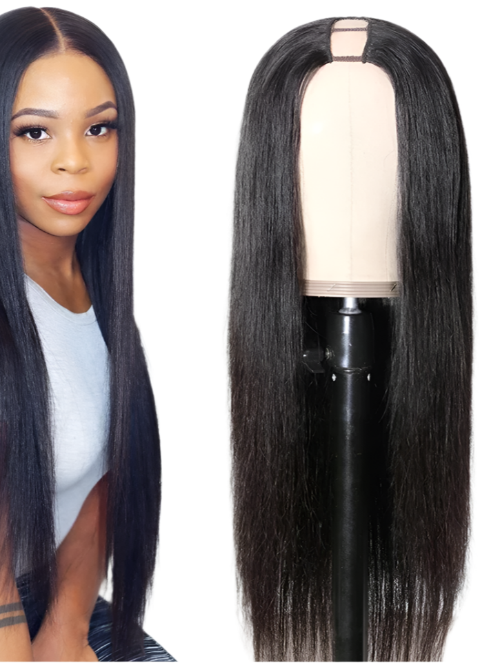 Sleek Straight U Part Human Hair Wig | Brazilian Remy Machine Made Glueless Wig for Black Women (No Shedding, No Tangle)