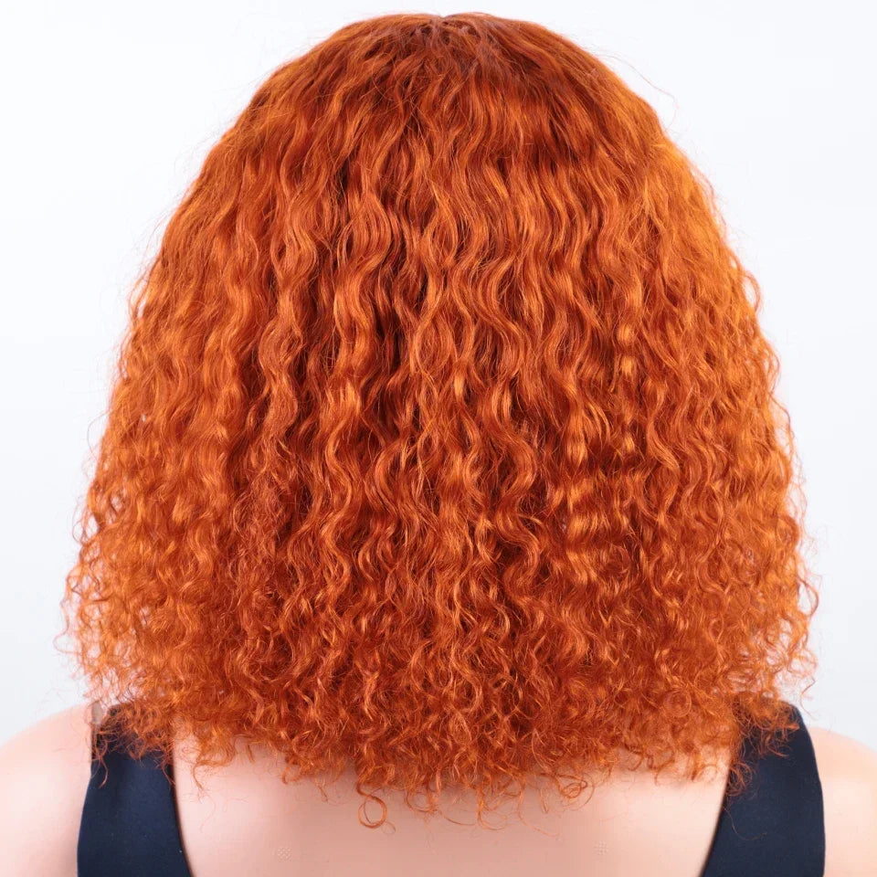 Ginger Jerry Curly Pixie Bob Wig | Honey Blonde Orange Remy Human Hair with Bangs Luxegan
