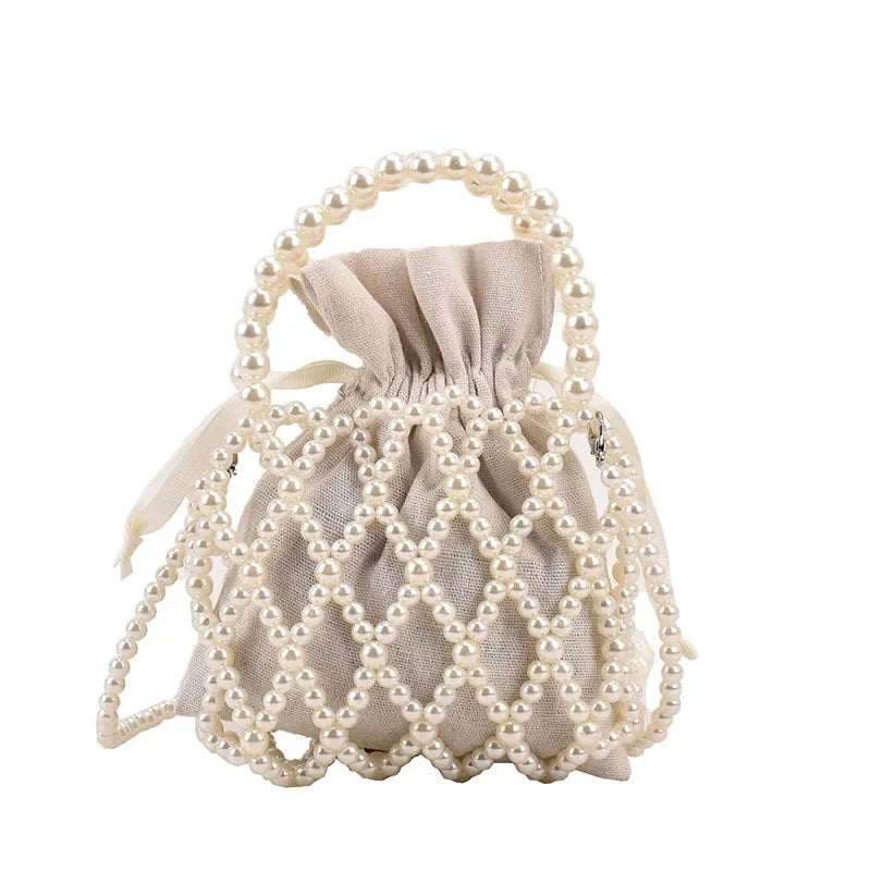 Women Pearl Bag Small Mini Tote Bucket Bag Woven Crossbody Hand Bags for Women | Coin Purse Wallet Handbag Ladies Shoulder Bags Luxegan