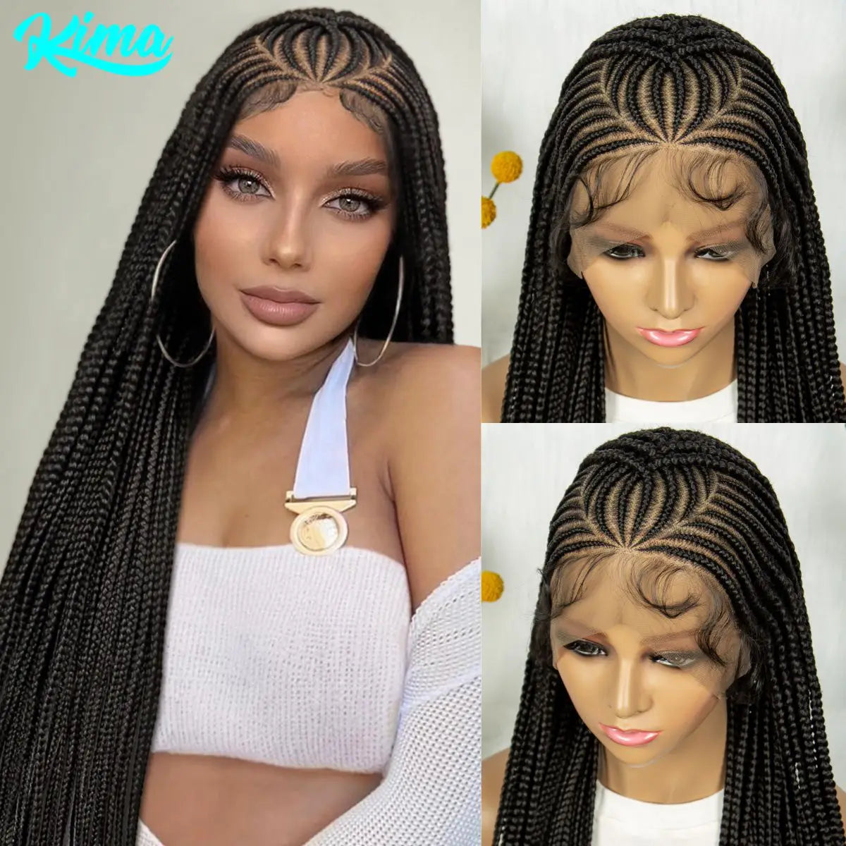 Box Braids Wig 36Inch Cornrow Braided Wigs Synthetic Full Lace Braided Wig for Black Women Blended Lace Front Braiding Hair Wig Luxegan