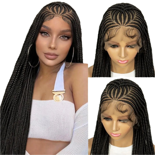 36" Cornrow Braided Wig | Full Lace Braided Wig | Box Braids | Long Braids | Synthetic Hair | Black Women