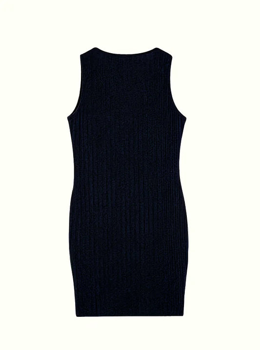 Women's Fashionable Temperament Slim Fit Short Sleeved Dress | Elegant Double-Sided Pocket Knee-Length Sheath Dress | All-Season Solid Color O-Neck Knit Dress for Juniors Luxegan