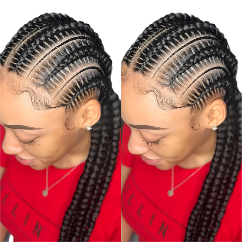 36" Jumbo Knotless Box Braids Wig | Incoo Full Lace Cornrow Wig | Transparent Lace | African Braided Hair