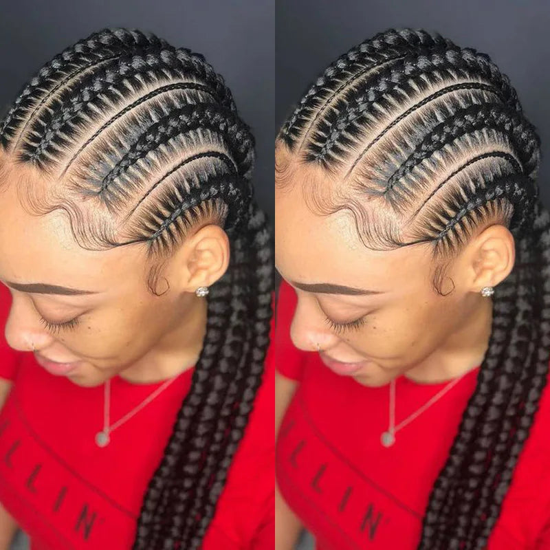 36" Jumbo Dutch Twins Cornrows Wig | Full Lace Front | Synthetic Braids | Black Women Luxegan