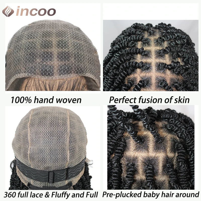 12" Boho Bob Braided Wig | Goddess Knotless Braids | 360 Full Lace | Curly Ends | Baby Hair Luxegan
