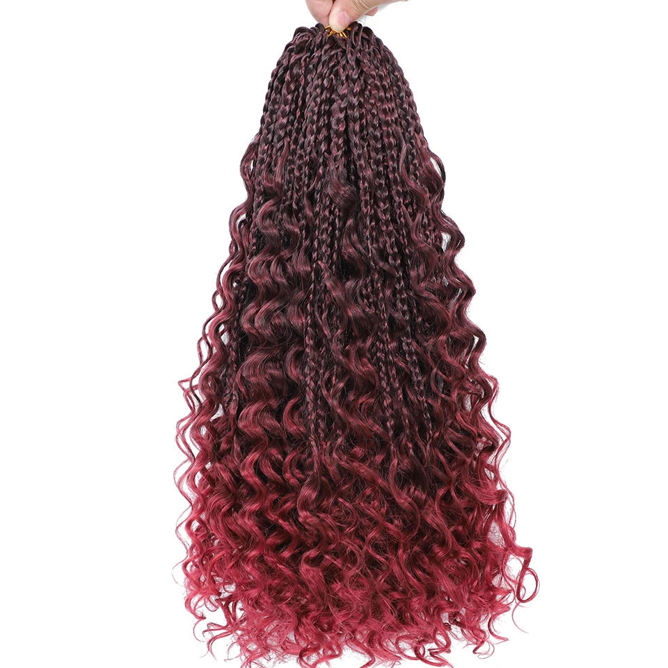 Ombre Goddess Box Braids Crochet Hair with Curly Ends | 14 Inch | 1-6 Packs Luxegan
