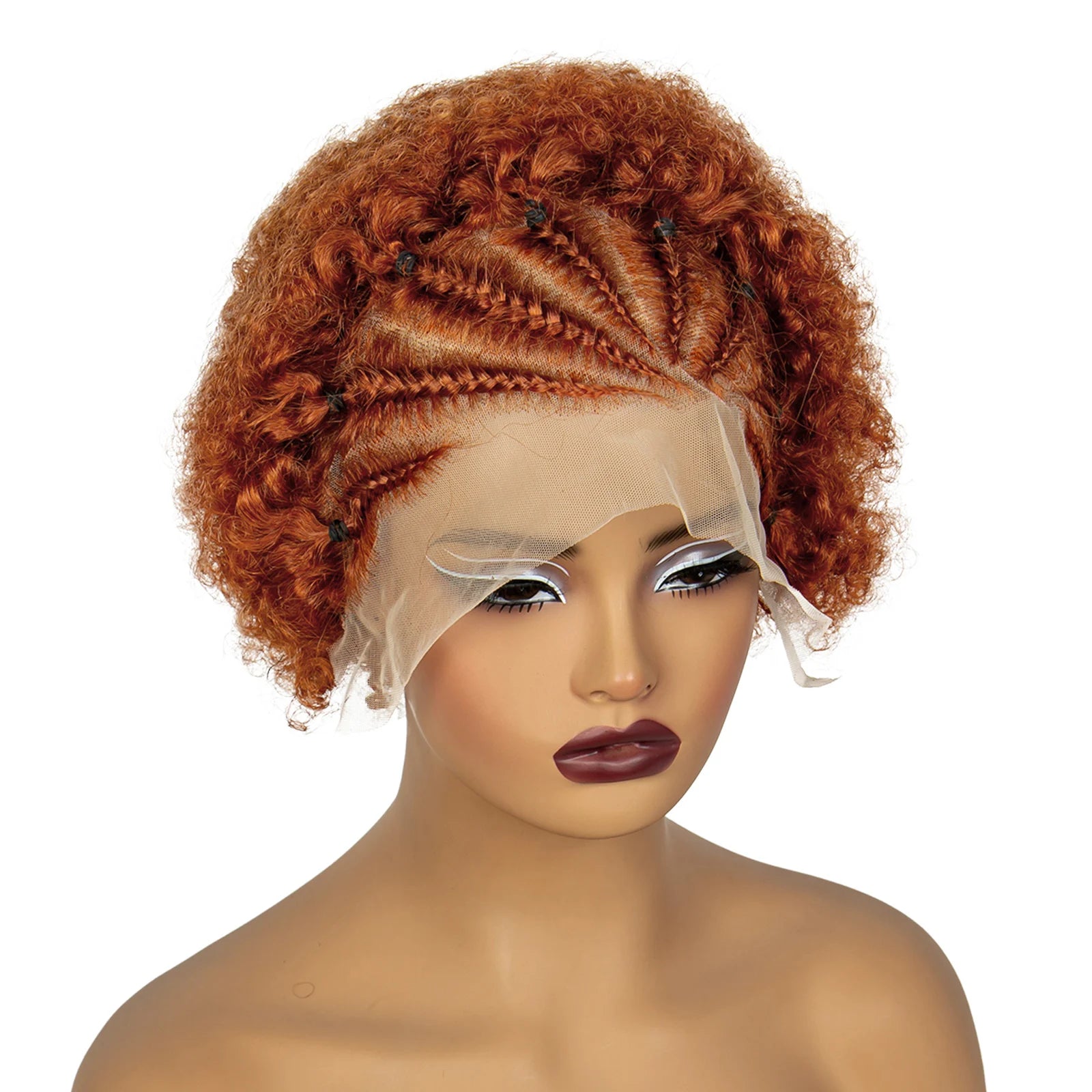 350# Ginger Orange Synthetic Knotless Braided Wig | 13x4 Transparent Lace Front Short Afro Kinky Curly Braids Luxegan