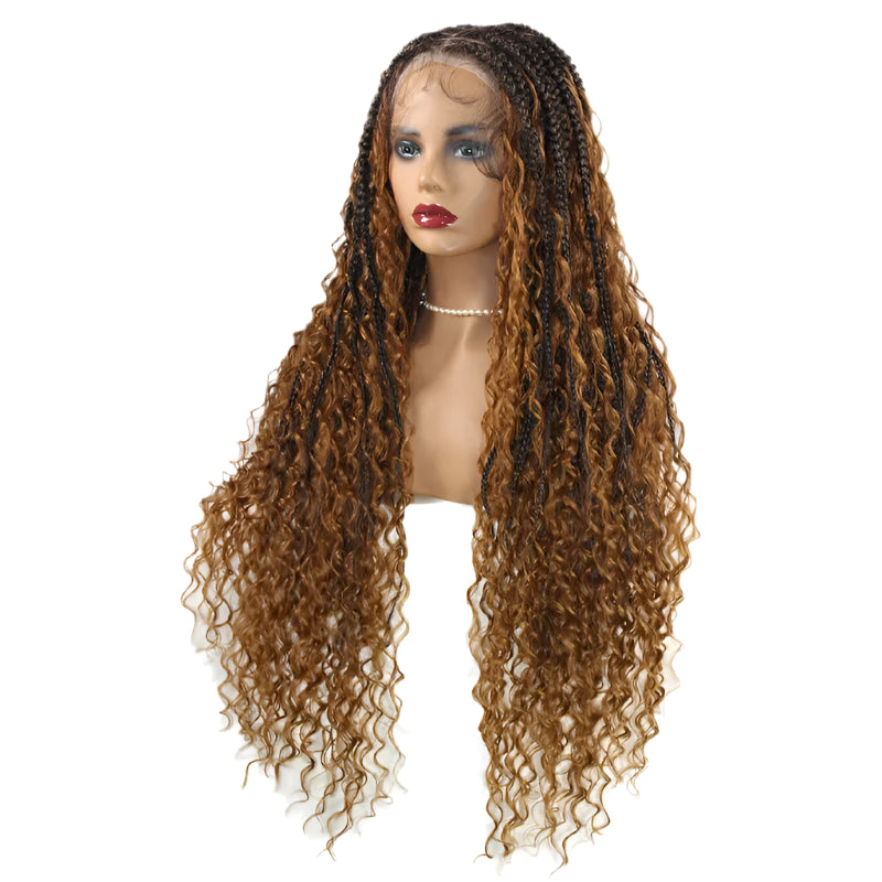 360 Synthetic Lace Front Box Braids Wig Bohemian Goddess Locs Braided Wig With Baby Hair Full Lace Braided Wigs Women Ombre Wig Luxegan
