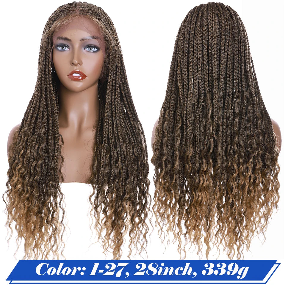 28" Knotless Box Braids Wig | Long | Lace Front | With Baby Hair | Afro Brazilian Style