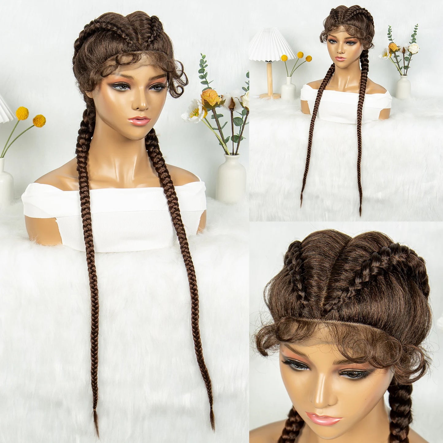 KIMA 32" Cornrow Boxer Braids Lace Front Wig | Twins Dutch Braids with Baby Hair Luxegan